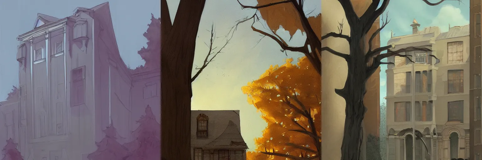 Prompt: a beautiful painting of a building in a serene landscape by abigail larson trending on artstation