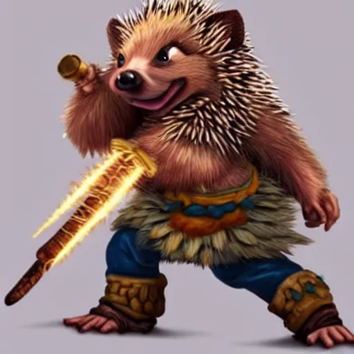 Prompt: realistic hedgehog barbarian