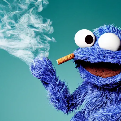 Image similar to cookie monster smoking a blunt stylised jonathan zawada photography portrait