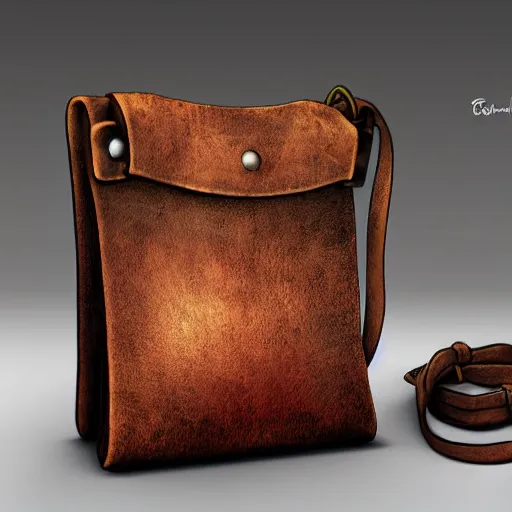 Image similar to a small leather bag, fantasy illustration, medieval era, blank background, studio lighting, digital art