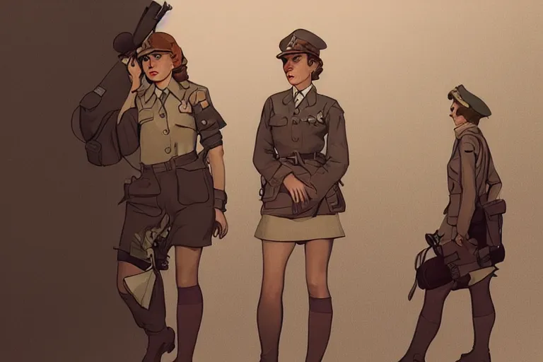 Image similar to Emma Watson in WW2 uniform vector art by moebius and atey ghailan by james gurney by vermeer by George Stubbs full body full body full body full body trending on artstation