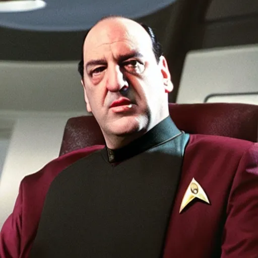 Prompt: tony soprano in a Star trek deep space nine uniform commanding the use defiant