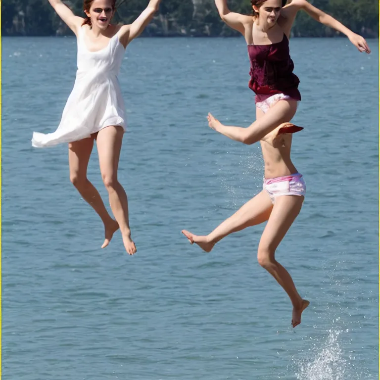 Image similar to emma watson jumping on water