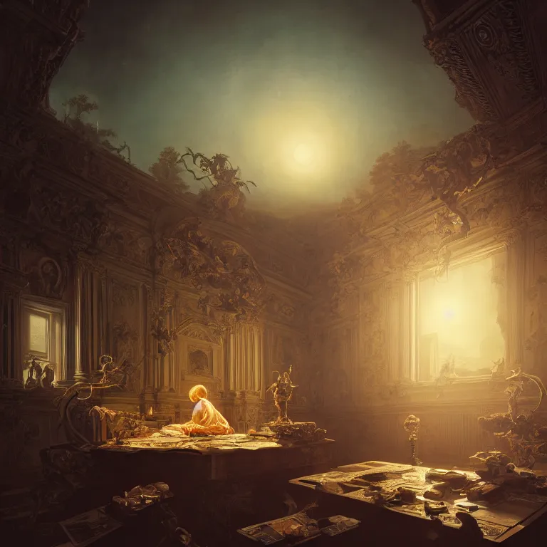 Image similar to motherboard, chip circuit, computer, dream - like atmosphere, baroque landscape painting, perfect composition, beautiful detailed intricate insanely detailed octane render trending on artstation, 8 k artistic photography, photorealistic, soft natural volumetric cinematic perfect light, chiaroscuro, award - winning photograph, masterpiece, raphael, caravaggio, greg rutkowski, beeple