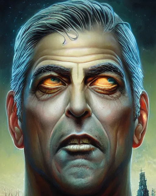 Image similar to lovecraft biopunk portrait of george clooney by tomasz alen kopera and peter mohrbacher.