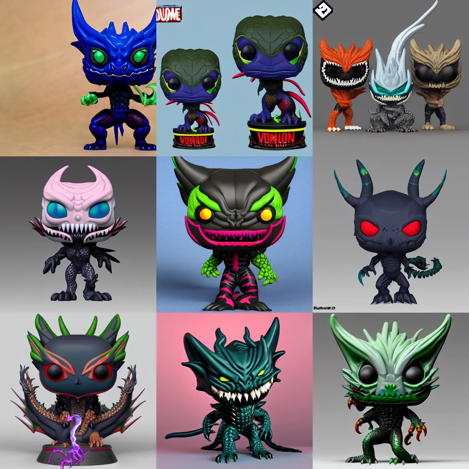 Prompt: Venomized dragon funko-pop, isometric 3D, polygon, 8k HD, detailed