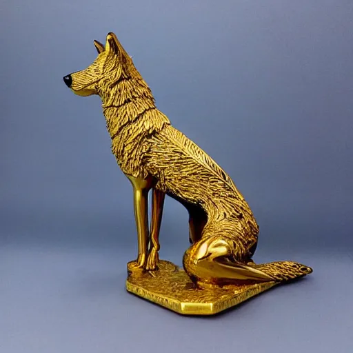 Image similar to gorgeous wolf statue with gold filigree