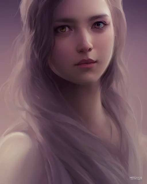 Image similar to highly detailed vfx - portrait of a gentle ghost, wonderful eyes, long hair, deep focus, d & d, fantasy, refined, elegant, high detail, digital painting, artstation, concept art, matte, clear focus, illustration, hearthstone, art from artgerm and greg rutkowski, fuji choco, victoria gavrilenko and hoang power line