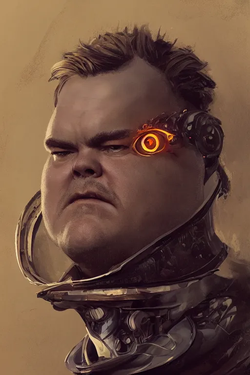 Prompt: a fancy portrait of jack black as a humanoid robot by greg rutkowski, sung choi, mitchell mohrhauser, maciej kuciara, johnson ting, maxim verehin, peter konig, bloodborne, 8 k photorealistic, cinematic lighting, hd, high details, dramatic, dark atmosphere, trending on artstation