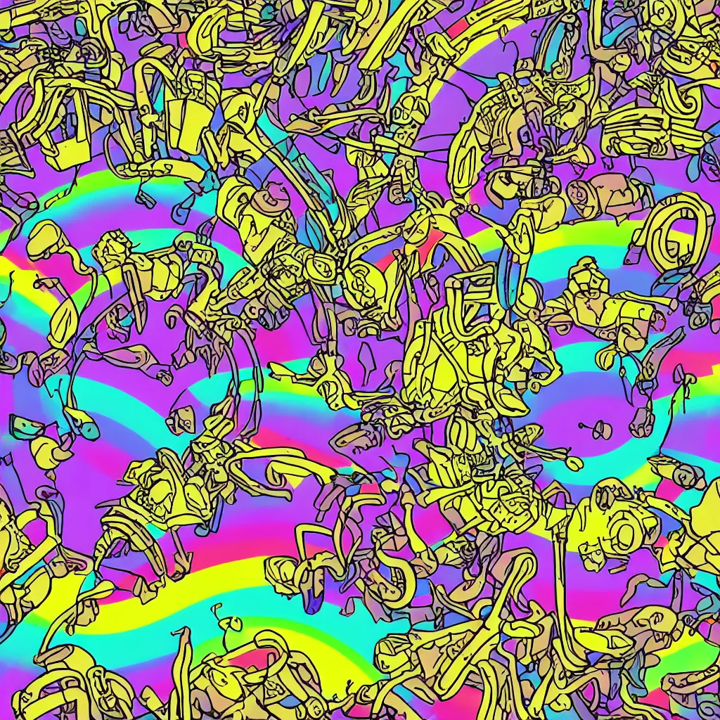 Prompt: psychedelic magic mushrooms, ryuta ueda artwork, jet set radio artwork, stripes, gloom, space, cel - shaded art style, broken rainbow, data, minimal, speakers, code, cybernetic, dark, eerie, cyber