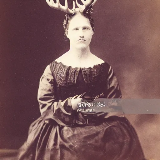 Image similar to portrait of a 1 9 th century woman with antlers, 1 9 0 0 s photography