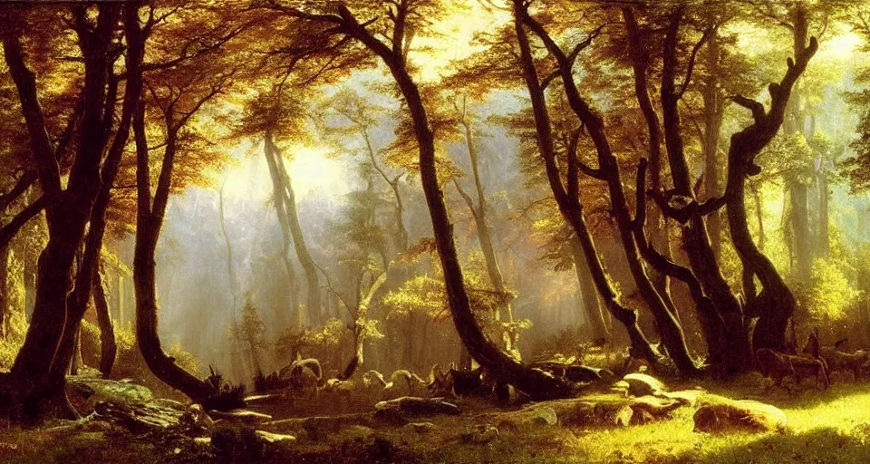 Image similar to Enchanted and magic forest, by Albert Bierstadt,