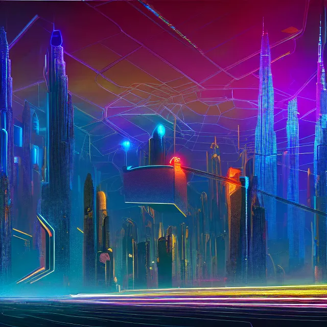 Image similar to futuristic cubes!!!!!! connected with glowing wires, centered, symmetry, painted, intricate, volumetric lighting, beautiful, rich deep colors masterpiece, sharp focus, ultra detailed, in the style of dan mumford and marc simonetti, with a clear crowded futuristic cyberpunk dubai city in the background, astrophotography