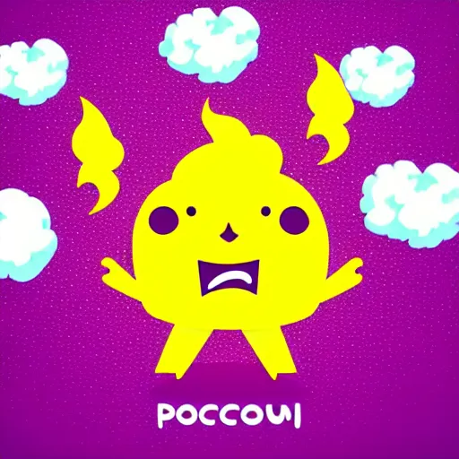 Prompt: kawaii wacky fluffy popcorn brain with lightning bolt power, with golden helmet, yokai, in the style of a mamashiba, with a yellow beak, with a smiling face and flames for hair, sitting on a lotus flower, white background, simple, clean composition, symmetrical, suitable for use as a logo