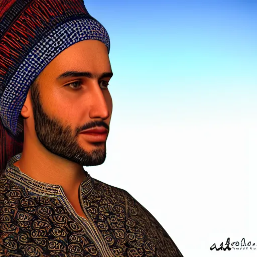 Prompt: realistic photo of a man wearing moroccan clothes, close photo, profile, hd, hdr, 8 k, realism