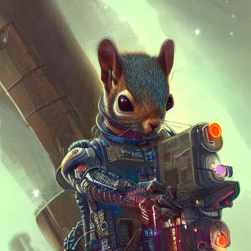 Image similar to cyberpunk squirrel, cyborg, intricate, digital painting, artstation, intricate, concept art, smooth, sharp focus, unreal engine