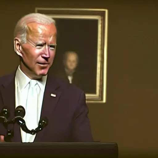 Image similar to Grainy digital camera footage of Joe Biden performing an ancient ritual while wearing necromancer garments