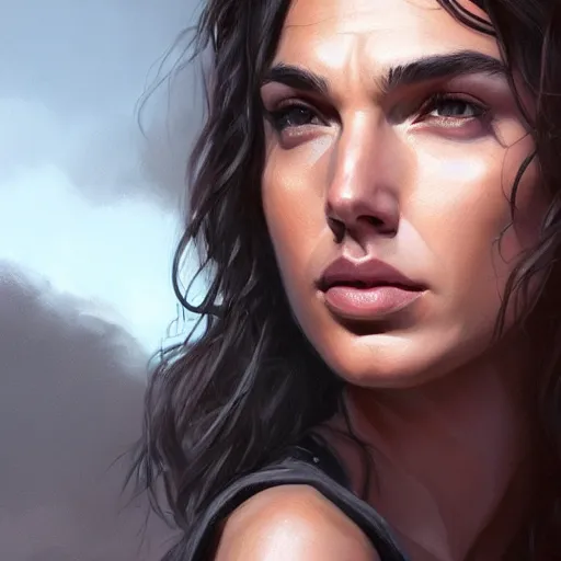 Image similar to portrait of gal gadot ,digital art,photorealistoc,art by greg rutkowski,hyperdetailed,western comic style,comic,comic style,sharp lineart,professional lighting,deviantart,artstation,trevor henderson,rossdtaws,cinematic,dramatic