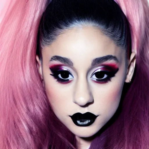 Prompt: fashionable photo of ariana grande in goth make - up, ultra realistic, modeling studio, yoga pose, highly detailed, photorealistic, 8 k, by jingna zhang