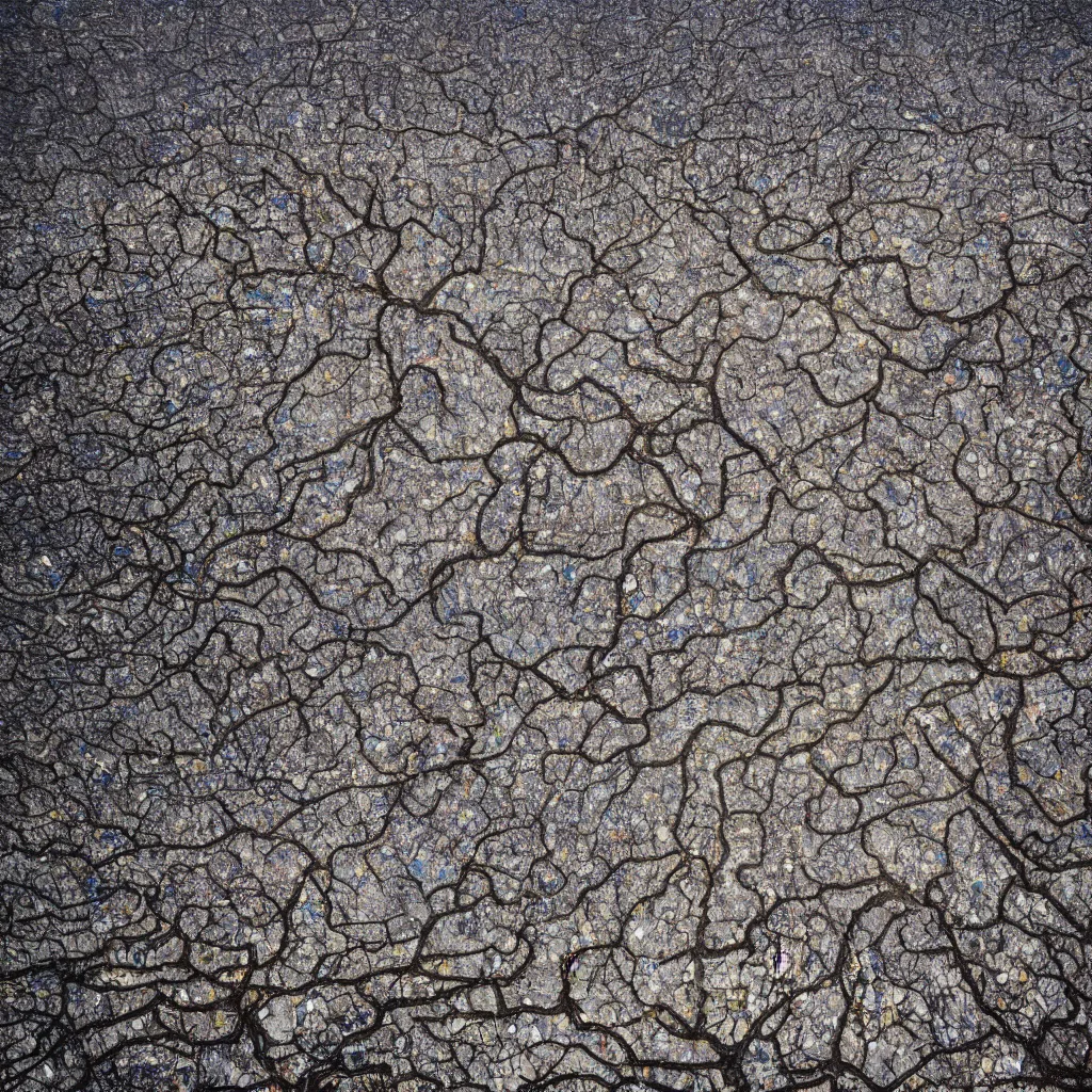 Prompt: a dry and dead forest in an ocean of iridescent oil, coal, dust, wind, advertising photography