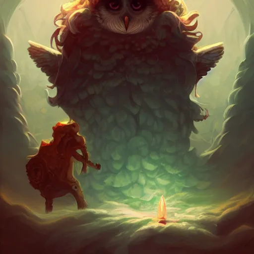 Image similar to Soul Vape, human Owl Alchemist, graphic illustrated poster, by Peter Mohrbacher, trending on artstation, by Ross Tran, high quality, HD, 4k