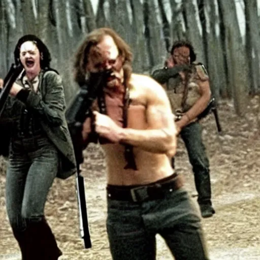 Image similar to Still from Vampires Holding Guns 2: Vampires Holding Rifles, poor quality, awful movie, heavily downvoted