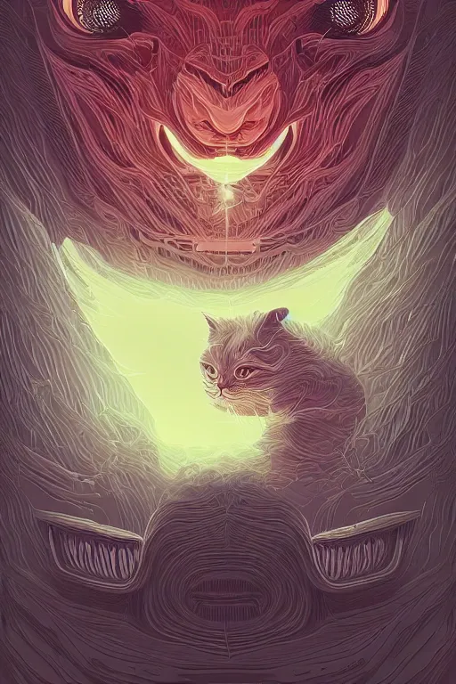 Image similar to demon cat. art by mike winkelmann, vector art, illustration, highly detailed,