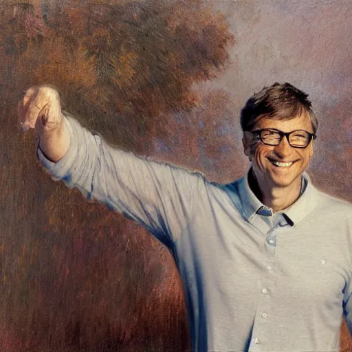 Prompt: Bill Gates with an shredded, toned, inverted triangle body type, by Gaston Bussiere, by Craig Mullins, XF IQ4, 150MP, 50mm, F1.4, ISO 200, 1/160s, natural light