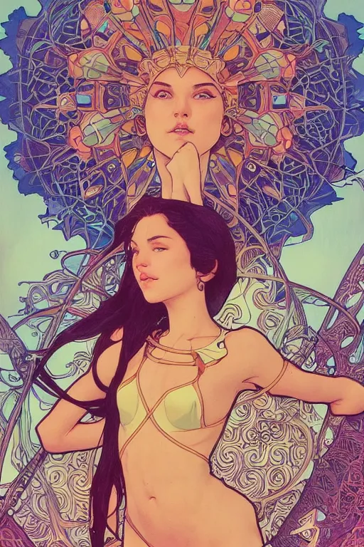 Prompt: coachella pool party, by artgerm and moebius and alphonse mucha, hyperdetailed, dc comics, explosions in the sky, trending on artstation