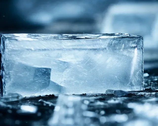 Prompt: close - up large clear ice block in game of thrones, 4 k, epic, cinematic, focus, movie still, fantasy, extreme detail, atmospheric, dark colour, sharp focus