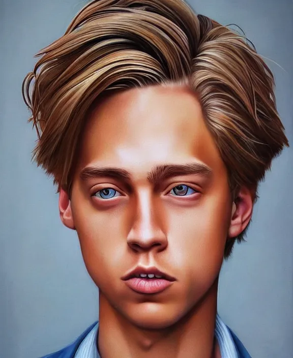 Image similar to cole sprouse art by denys tsiperko and bogdan rezunenko, hyperrealism