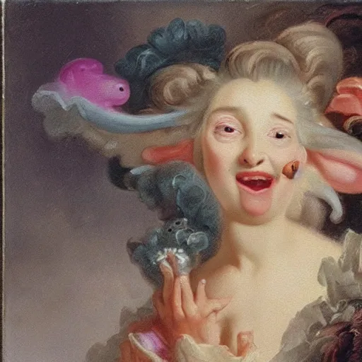 Image similar to helga pataki's teeth, soft rainbow, painting by francois boucher, sad muppet eyes