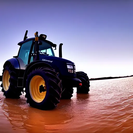 Prompt: ultrawide shot backlit tractor ploughing the seabed underwater photo on gopro