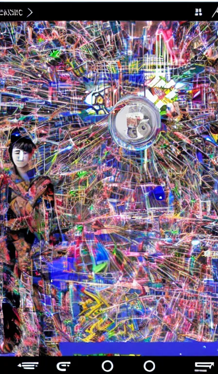 Prompt: An app that transforms you into a Filipino, esoteric, occult, futuristic, app design, Y2K, by Nam June Paik, Shiro Takatani, Marcel Duchamp