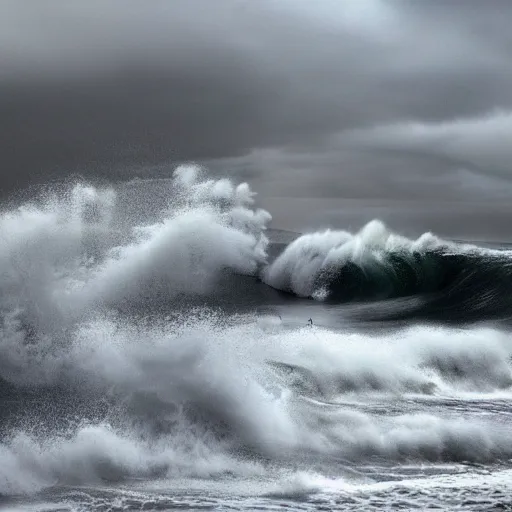 Image similar to tsunami over San Diego, Dramatic, realistic, perspective,