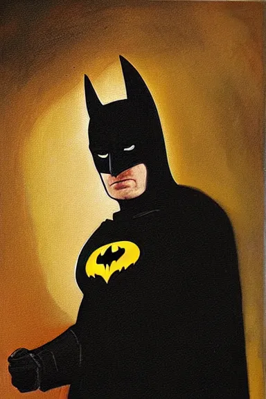 Prompt: painting portrait of batman, by rembrandt