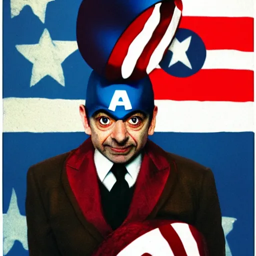 Image similar to Mr Bean as Captain America