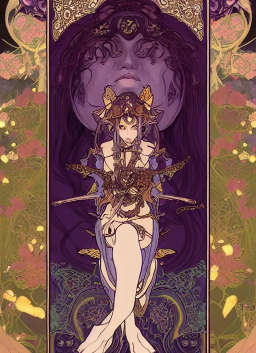 Image similar to the Empress tarot card art nouveau beautiful full body dark fantasy Legend of Zelda breath of the wild, blackpink lisa+smoky eyes+front face with light flowing hair, ultradetail face, art and illustration by CASIMIR ART and tian zi and craig mullins and Ayami Kojima and WLOP and alphonse mucha, fantasy, intricate complexity, human structure, human anatomy, fantasy character concept, watermark, blurry, hyperrealism 8k