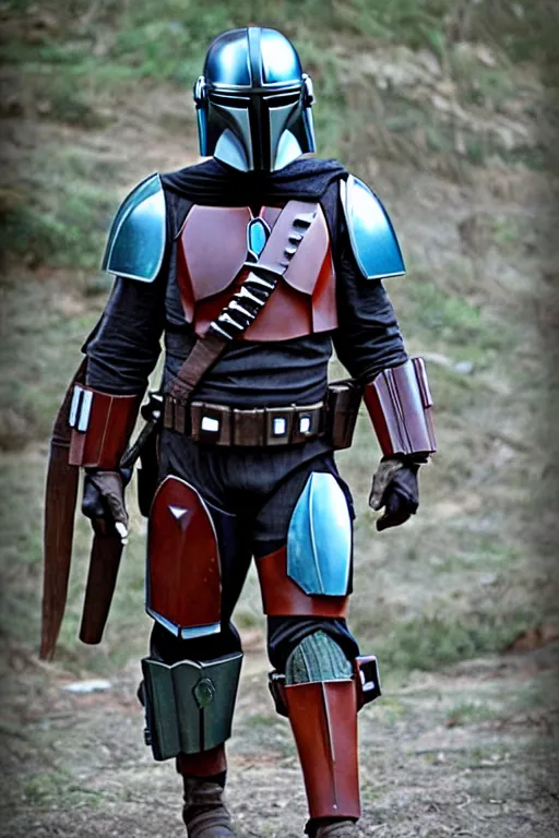 Prompt: a beautiful photo of a retired Mandalorian