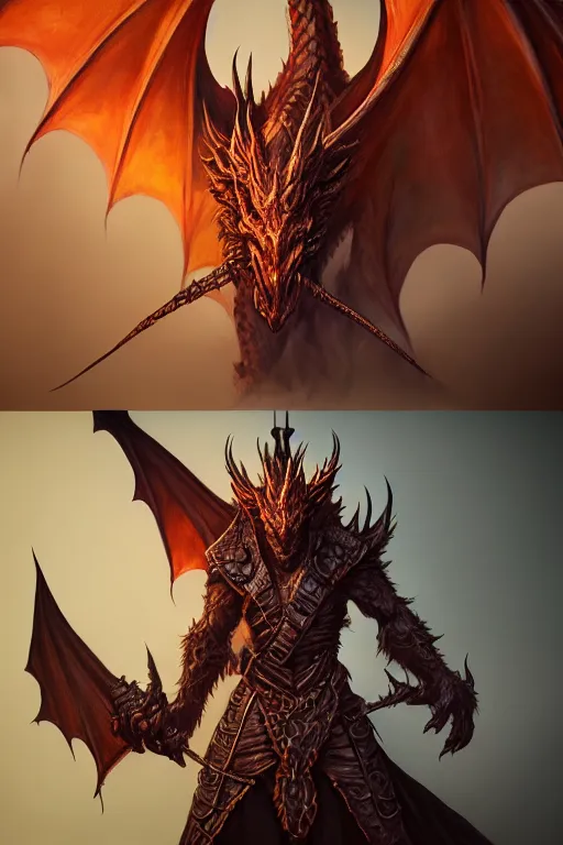 Prompt: epic dragon warlock character design, highly detailed, d & d, fantasy, highly detailed, digital painting, trending on artstation, concept art, sharp focus, illustration, global illumination, ray tracing, realistic shaded, art by artgerm and greg rutkowski and fuji choko and viktoria gavrilenko and hoang lap