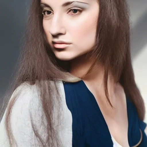 Prompt: modern day woman who looks a bit like mona lisa but is actually a popular fashion model
