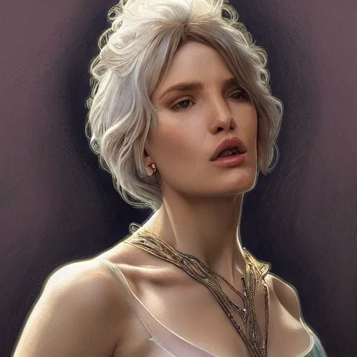 Image similar to ultra realistic illustration, bella thorne as old lady, intricate, elegant, highly detailed, digital painting, artstation, concept art, smooth, sharp focus, illustration, art by artgerm and greg rutkowski and alphonse mucha