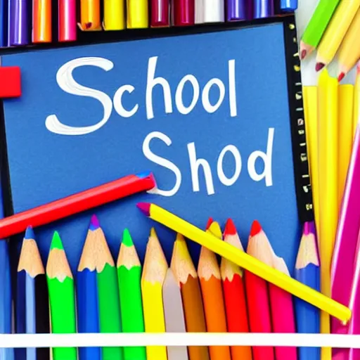 Image similar to back to school with school supplies and equipment, background and poster for back to school, lots of colored pencils along with a pencil sharpener and a ruler, 3 d rendering