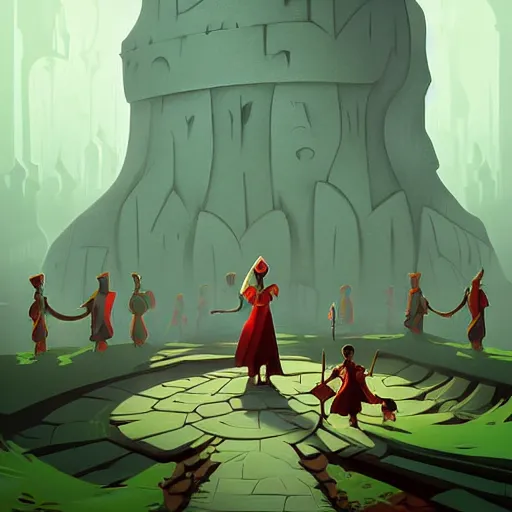 Image similar to dungeons, animated film, stylised, illustration,, fantasy art, 2 d game art, by eyvind earle, scott wills, genndy tartakovski, roman shipunov, etienne hebinger, atey ghailan, cgsociety, cynical realism