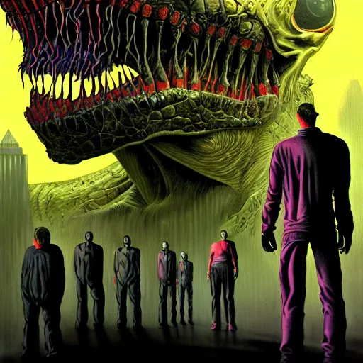 Image similar to illustration for a sci - fi contemporary horror novel called'eye - full of teeth ', a high quality high detail painting by david mattingly and alan lee and john zeleznik and dave mckean and richard corben, hd 4 k 8 k, realistic hyperdetailed scene painting, photorealistic lighting, modern supernatural urban horror aesthetic.