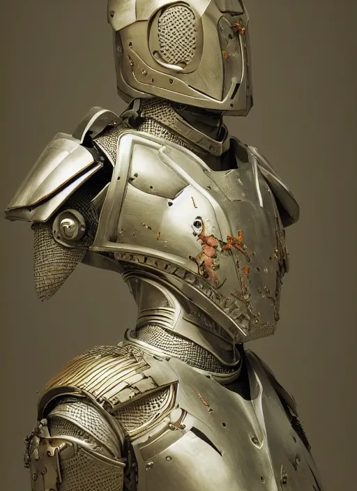 Prompt: portrait of a futuristic knight cyborg, kintsugi, modern fine art, fractal, intricate, elegant, highly detailed, digital photography, subsurface scattering, by jheronimus bosch and greg rutkowski,