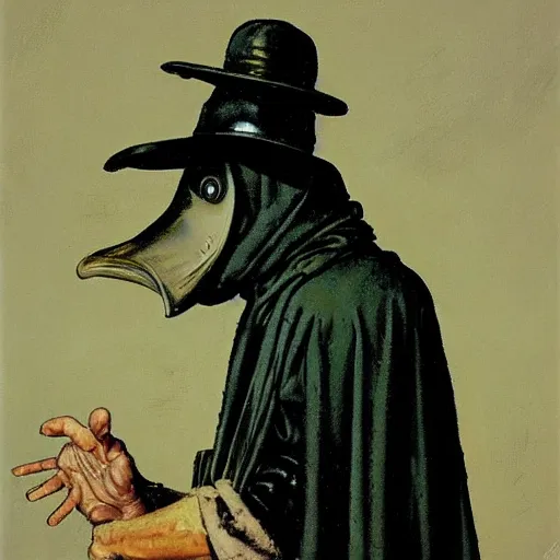 Image similar to A plague doctor portrait by Norman Rockwell