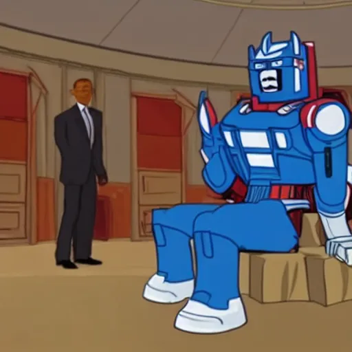 Image similar to obama dapping up optimus prime in adventure time,