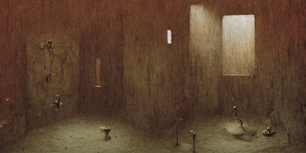 Image similar to room of alchemist, room of magician, by Beksinski