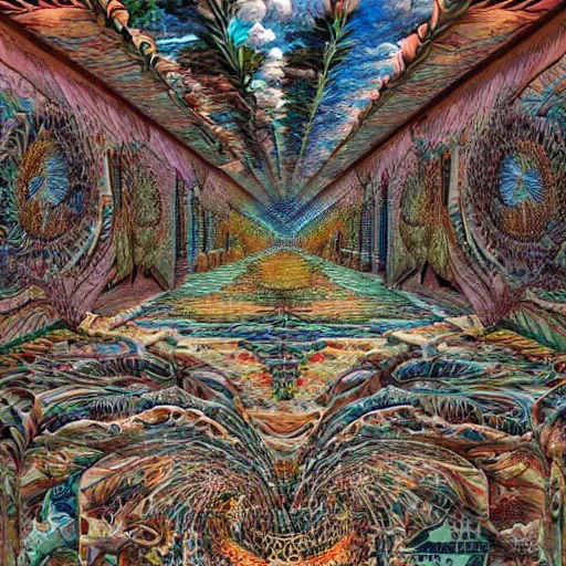 Image similar to things that are hard to think about dancing with rare and unusual ideas while ordinary boring sorts through a box of old memories on the shores of vast wonder and amazement, intricately detailed, highly detailed, three dimensional optical illusion, maximalism, ambient occlusion, volumetric light